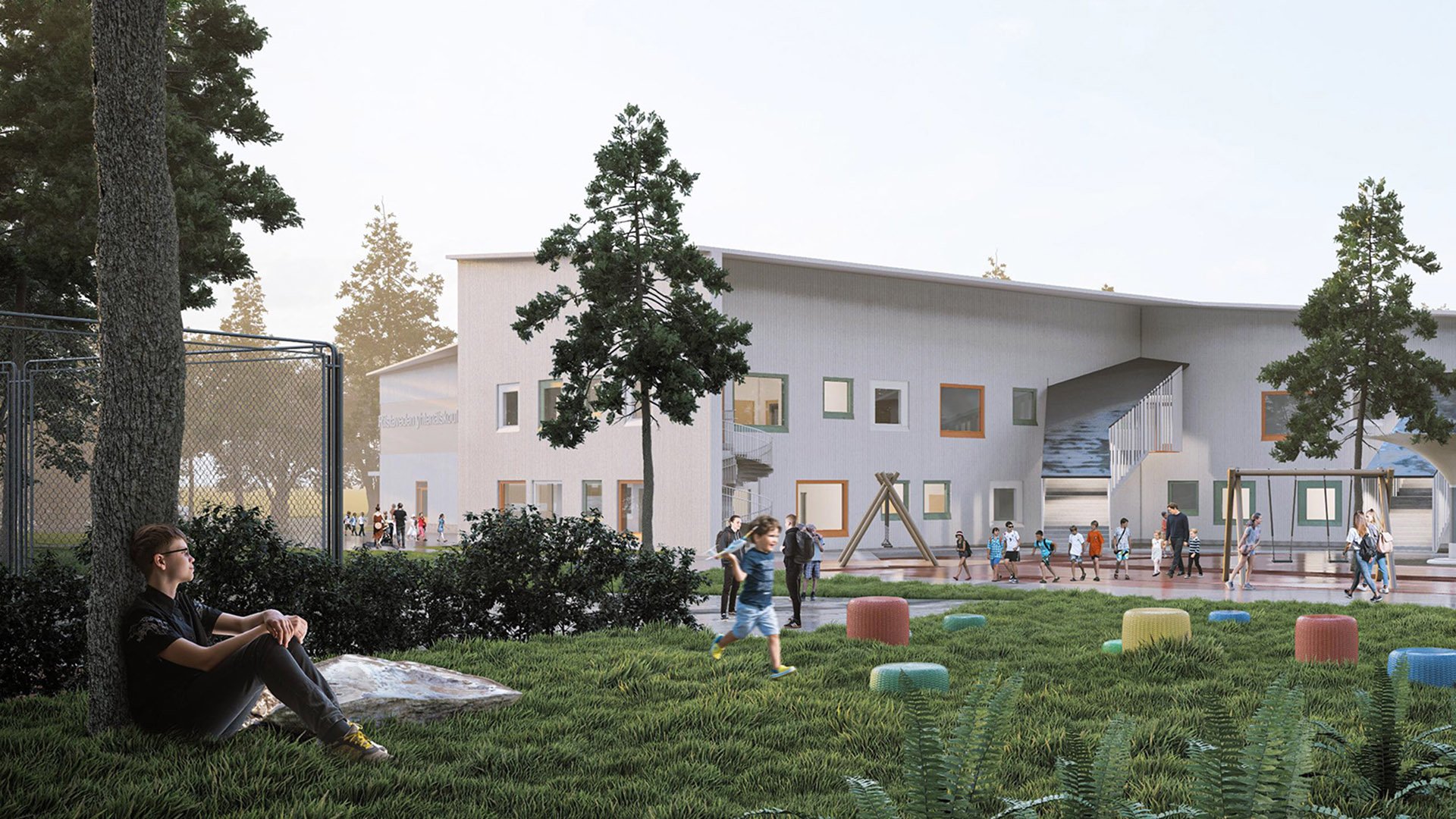 Kuopion Riistavedelle vuonna 2023 valmistuva lähipalvelukeskus yhdistää joustavalla tavalla koulun, kirjaston, kansalaisopiston, nuorisotilat ja kuntosalin. 