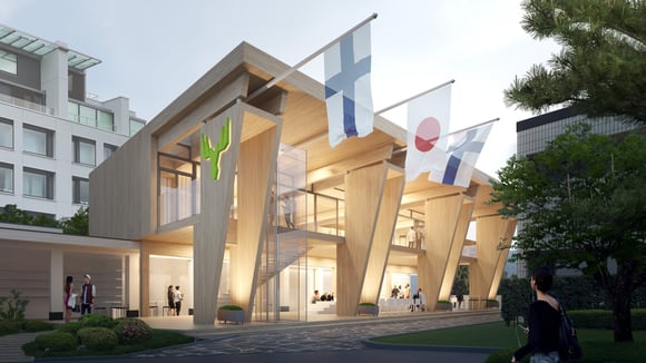 Puuelementti on pääroolissa Tokion olympialaisten Suomen paviljongissa