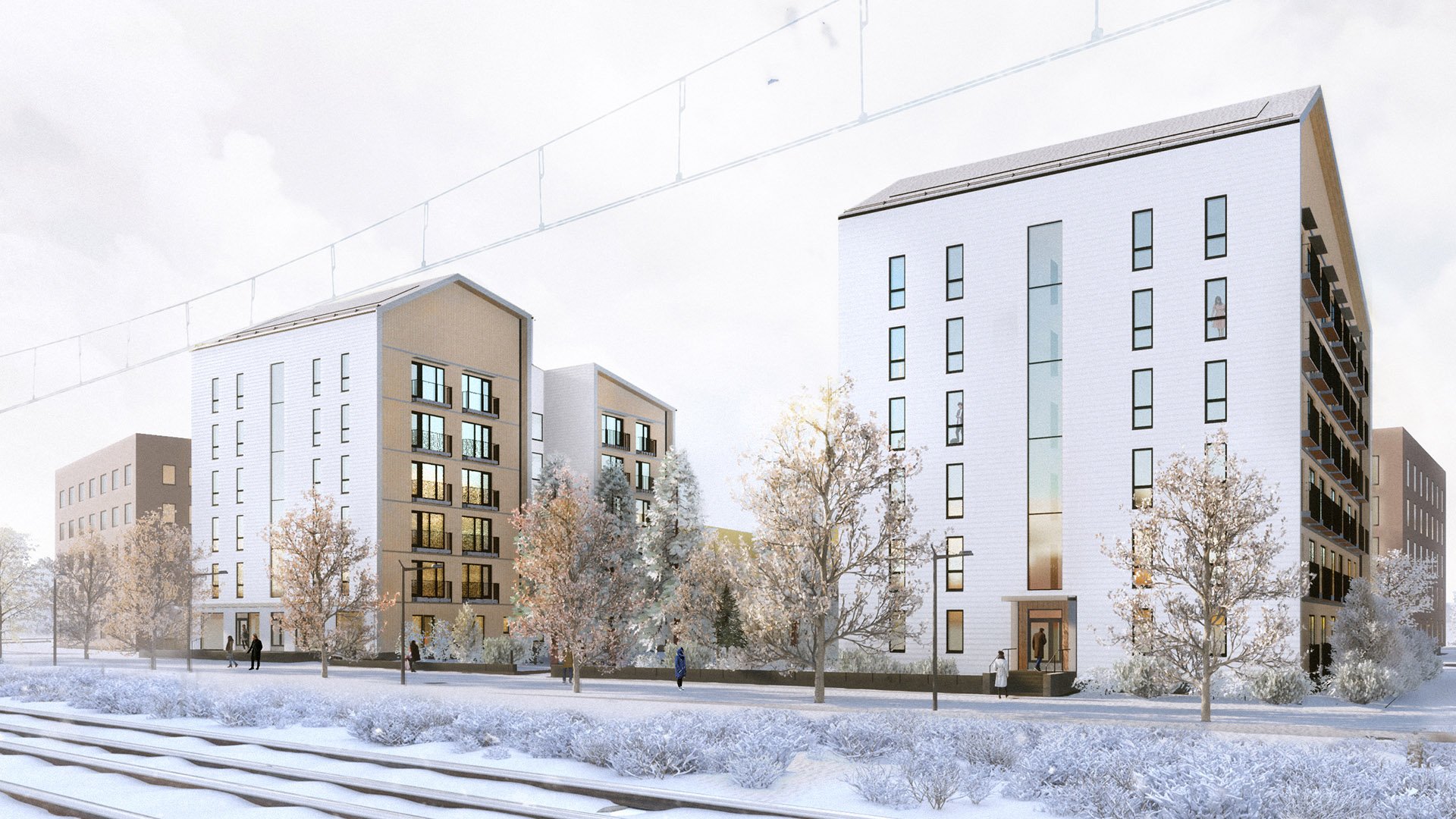 A-Insinöörit vastaa TOAS Lumipuun puukerrostalojen rakennesuunnittelusta ja akustiikkasuunnittelusta. Kuva: Arkkitehdit LSV