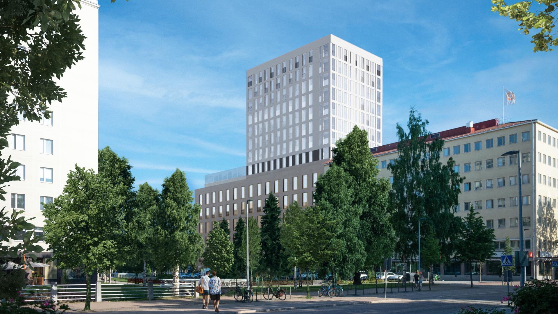 Pohjolan OP:n uusi toimitila- ja asuinrakennus Oulun keskustassa etenee kehitysvaiheeseen urakoitsijaksi valitun Rakennusliike Laptin kanssa. A-Insinöörit toimii rakennuttajakonsulttina uudishankkeessa, jolle haettiin suuntaviivoja arkkitehtikutsukilpailulla 2021.